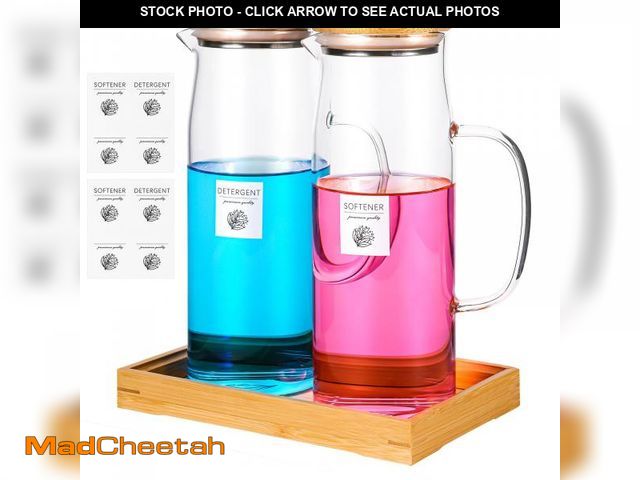 Lot 74-11850236 - Glass Laundry Detergent Dispenser Set with Tray &amp; LabelsÃ¯Â¼Å50 Oz Refillable Containers for La...