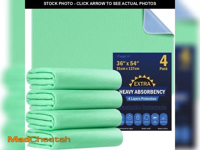 Lot 74-11545573 - 4 Pack 36 x 54 Extra Heavy Absorbency Washable Underpads, Waterproof Nursing Pads Incontinence Bed P...
