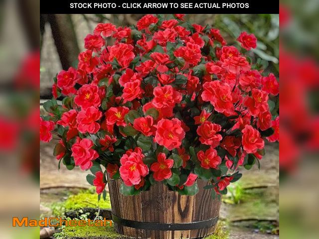 Lot 74-12324523 - BSMYBO 6 Bundles Artificial Flowers for Outdoors UV Resistant Faux Silk Camellia Red Flowers for Pla...
