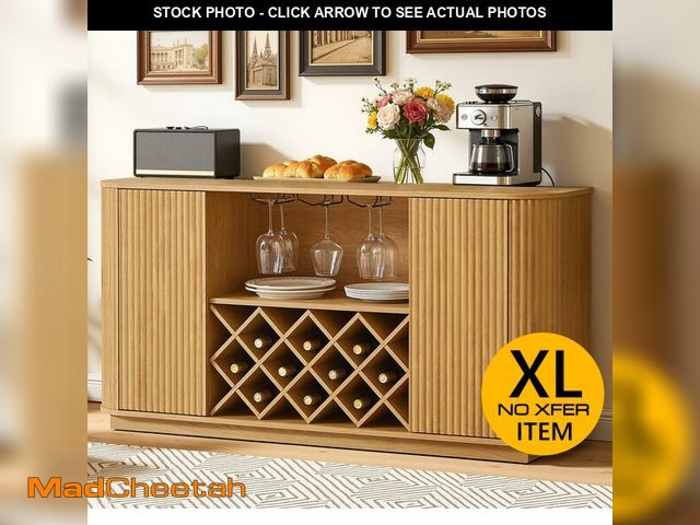 Lot 74-13654049 - Rovibek 58" Fluted Wine Bar Cabinet with Storage, Modern Buffet Cabinet Sideboard with Wine Rack and...