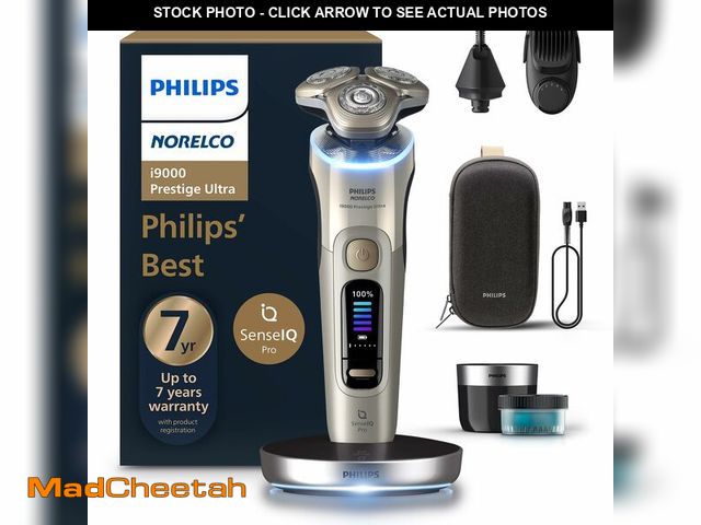 Lot 74-12457767 - Philips Norelco Shaver i9000 Prestige Ultra, Wet &amp; Dry Electric Shaver, White Gold, SenseIQ Pro ...