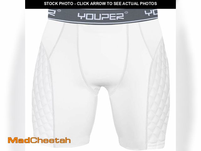Lot 74-14155251 - Youper Adult Elite Compression Padded Sliding Shorts w/Cup Pocket for Baseball, Football (White/Grey...
