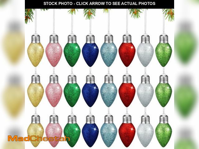 Lot 74-12974545 - Liliful 24 Pcs Christmas Glitter Light Bulb Ornaments 1.97 x 3.15 Inch Water Resistant Plastic Flash...
