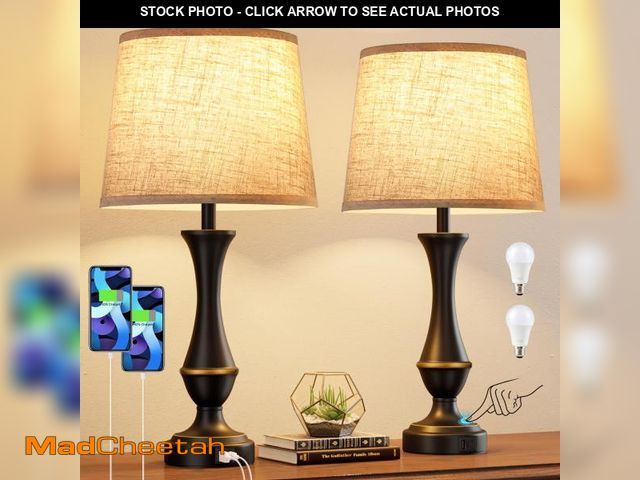 Lot 74-12314585 - Upgraded Touch Lamps for Night Stands Set of 2 - Bedside Lamps with USB C+A, 3 Way Dimmable for Bedr...