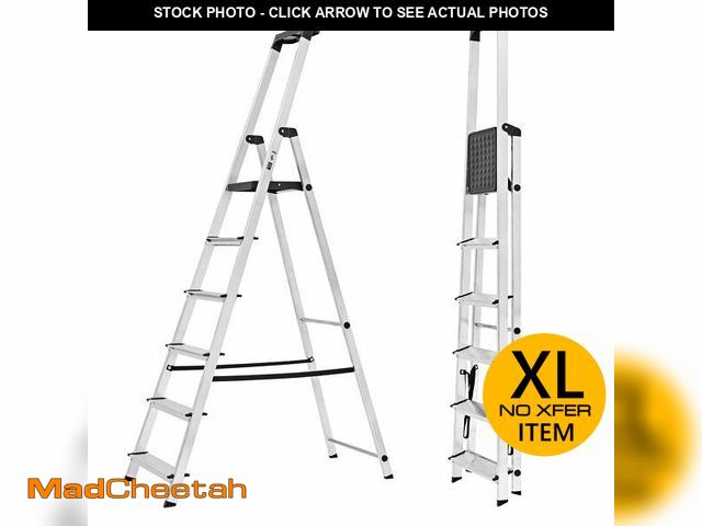 Lot 74-14070292 - edx 6-Step Aluminum Folding Step Ladder, 330 lb Capacity â Non-Slip Steps, Safety Rail, Steel Plat...