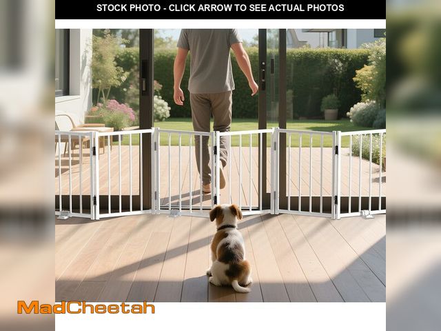 Lot 74-13958469 - BFNN Free Standing Foldable Dog Gate, 16.5" High Step-Over Metal Short Pet Gate, Up to 72" Wide Pupp...