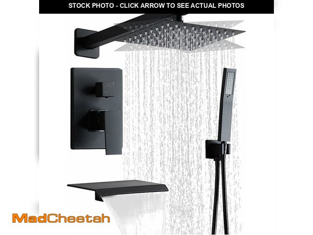 Lot 74-13710436 - RTTWYYUU Matte Black Faucet Set Shower Head with Tub Spout and Handle System Square Wall Mount for B...