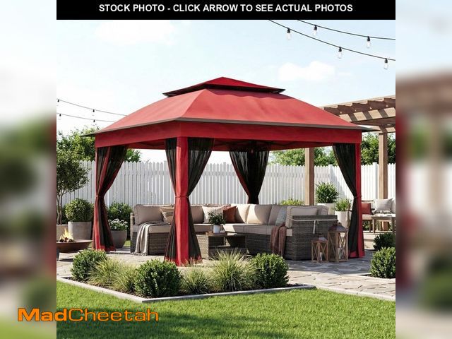 Lot 74-14373412 - Gardenbee Red Portable Steel Pop-Up Gazebo with Mosquito Netting 11 ft. x 11 ft. - UNUSED