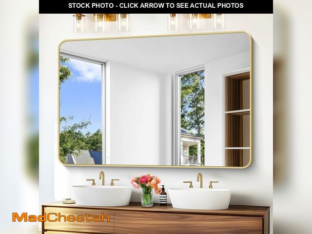 Lot 74-12784784 - BONEWEI Gold Bathroom Mirror,60x40 inch Wall Mirror for Bathroom Wall Mounted,Round Rectangle Mirror...