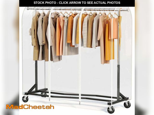Lot 74-14260081 - HOKEEPER Heavy Duty Clothing Rack with Cover 450 lbs Capacity Adjustable Z Base Garment Rack, Rollin...