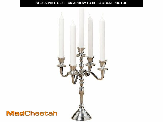 Lot 74-12441750 - Romantic Hamptons Five Candle Silver Candelabra, Hand Crafted, Centerpiece, Silver Aluminum Nickel, ...