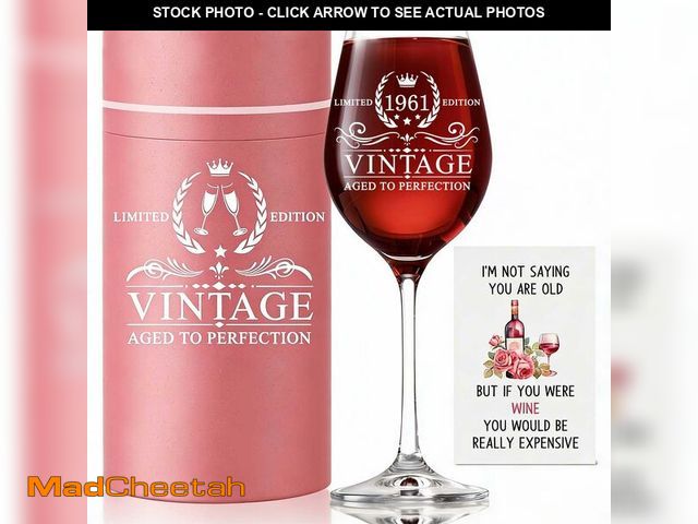 Lot 74-13469048 - 65th Birthday Gifts for Men Women 1961 Vintage 18 oz Stemmed Glass Double-sided Printing Birthday Wi...