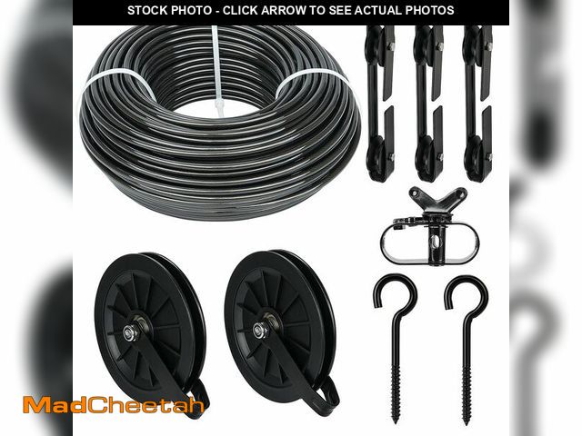 Lot 74-14208834 - fshihine Outdoor Clothesline Kit, 150ft Black PVC Coated Galvanized Clothes Line Pulley Kit with 6.3...