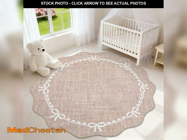 Lot 74-14476019 - GarveeHome 5ft Round Rugs Washable Scalloped Bow Rug for Bedroom, Camel - UNUSED