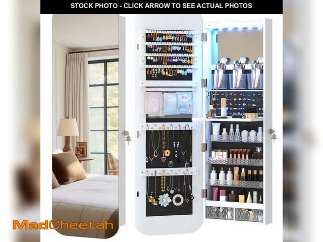Lot 74-12569585 - Vlsrka 47.2" LED Mirror Jewelry Cabinet, Wall/Door Mounted Full Length Mirror with Storage, Lockable...
