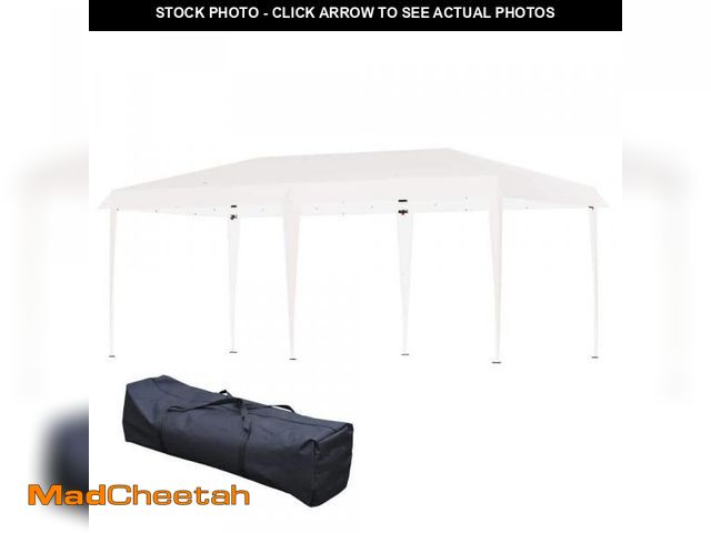 Lot 74-12289090 - Outsunny 19 ft. x 10 ft. Heavy Duty Pop Up White Canopy with Sturdy Frame, UV Fighting Roof, Carry B...