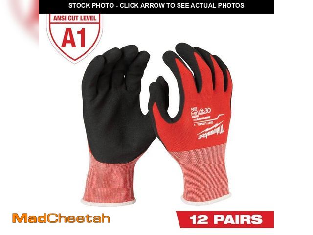 Lot 74-12853684 - Milwaukee Large Red Nitrile Level 1 Cut Resistant Dipped Work Gloves (12-Pack) Size L - UNUSED