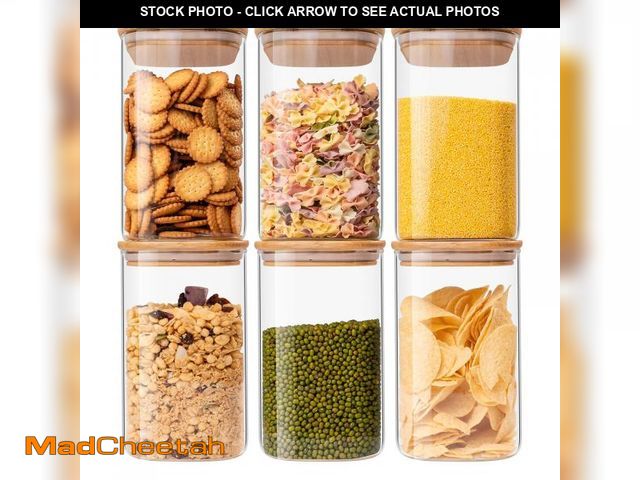 Lot 74-11550499 - Glass Food Storage Jars 37 oz Set of 6,Glass Storage Containers Clear Glass Food Canister with Bambo...