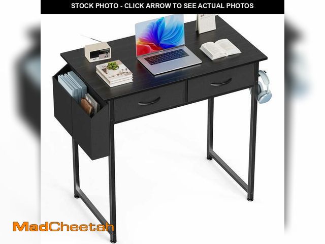 Lot 74-12889253 - edx Small Desk with Fabric Drawers &amp; Storage Bag Iron Hook, Home Office Computer Desk, Writing D...