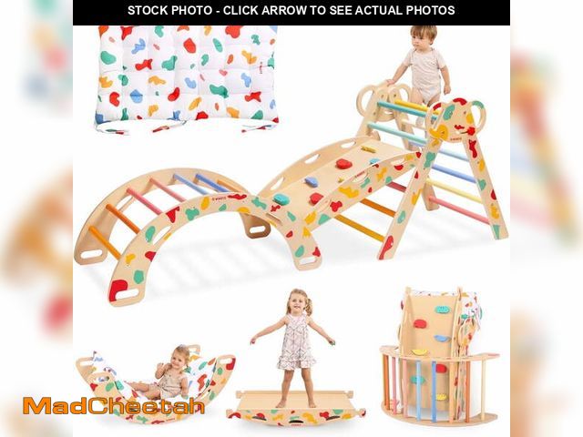Lot 74-14351323 - Pikler Triangle Set with Cushion, 8 in 1 Wooden Montessori Climbing Toys Indoor Playground Jungle Gy...