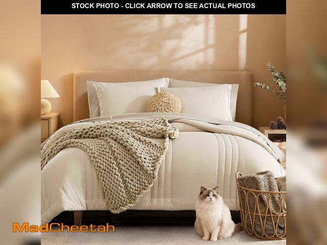 Lot 74-13564157 - Monbix King Size Comforter Set - 7 Pieces Bed in a Bag King, Apricot Beige Bedding Sets with Comfort...