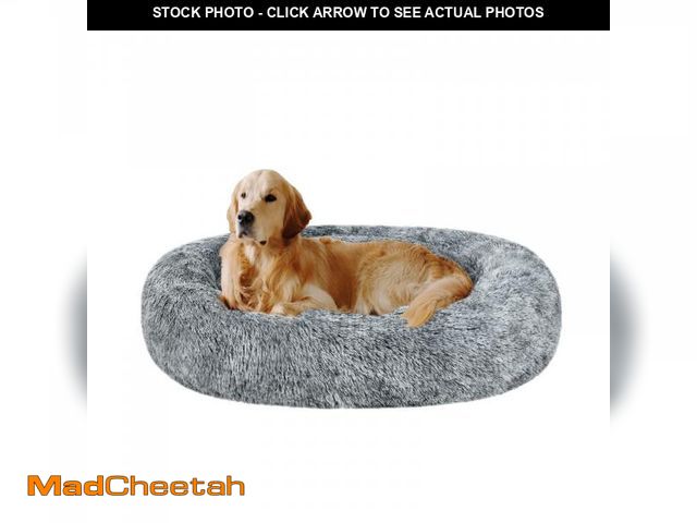 Lot 74-12178039 - Coohom Oval Calming Donut Cuddler Dog Bed,Shag Faux Fur Cat Bed Washable Round Pillow Pet Bed(30"/36...