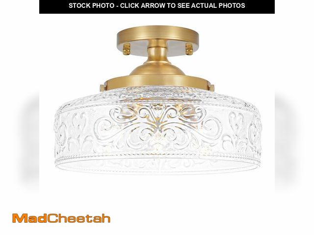 Lot 74-14267676 - Gold Semi Flush Mount Ceiling Light, 3-Light Close to Ceiling Light with Globe Glass, Vintage Hallwa...