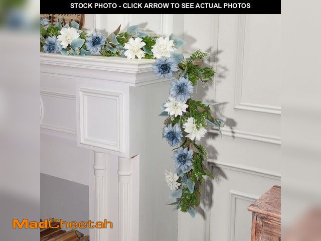 Lot 74-13625212 - Giegxin 1 Pack 6 ft Artificial Flower Garland with Dahlias and Eucalyptus Blue White Flower Fake Wis...