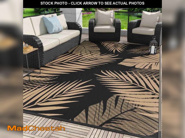 Lot 74-12779745 - DEORAB 6'x9' Outdoor Rugs Patio Waterproof Outside Mat Reversible Plastic Camping Carpet,Black &amp;...