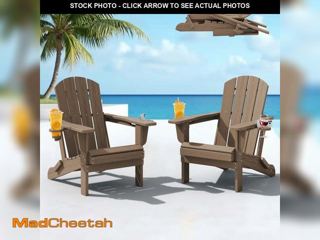 Lot 74-13680844 - SERWALL Folding Adirondack Chair Set of 2 with Dual Cup Holders &amp; Phone Holder, All-Weather HDPE...