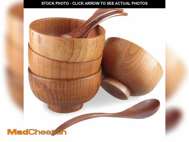 Lot 74-12715643 - Originalidad Handmade Wood Bowls,Jujube Wooden Japanese Bowl with Matching Spoon for Rice, Soup,Dip,...
