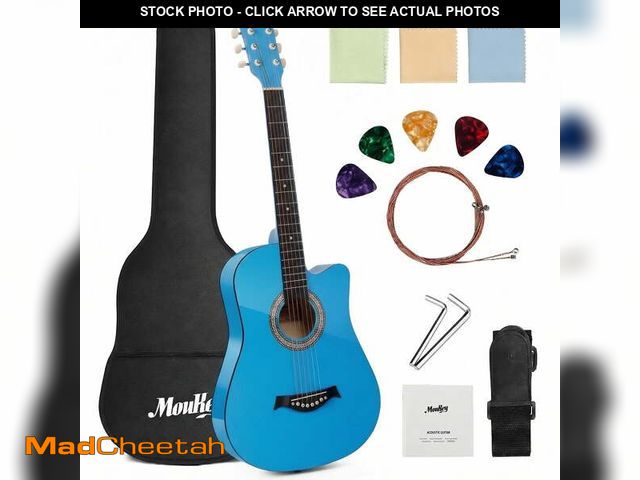 Lot 74-14261155 - Moukey Guitar for Beginner 38" Starter Acoustic Guitars Kits with Gig Bag, Strap and Pick, Blue, EAG...