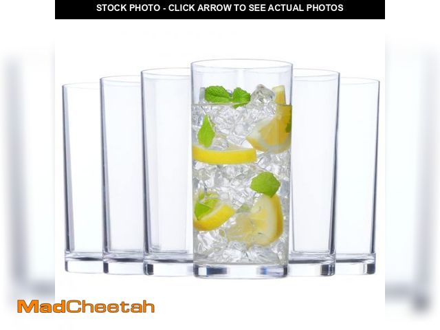 Lot 74-12122514 - US Acrylic Classic Clear Plastic Reusable Drinking Glasses (Set of 6) 16oz Water Cups | BPA-Free Tum...