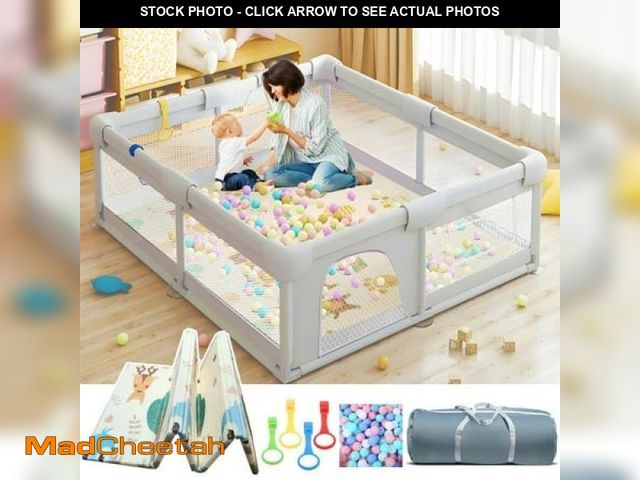 Lot 74-12157973 - (MISSING HARDWARE) XDMTWLKJ Baby Playpen - Large 79 X71  with Mat  Balls  Rings for Boys &amp; Girls...