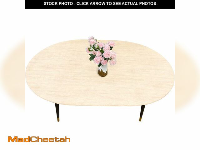 Lot 74-14210790 - LIBERECOO Oval Fitted Vinyl Tablecloth - Cream Wood - 68" x 48" (Oval) - Waterproof, Elastic Edged f...