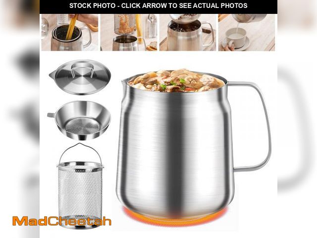 Lot 74-11545774 - 68oz 304 Stainless Steel Oil Filter Pot, Bacon Grease Container with Strainer &amp; Deep Fryer Baske...