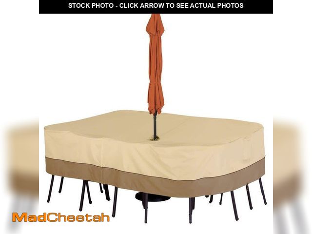 Lot 74-14245661 - Classic Accessories Veranda Medium Rectangular Patio Set Cover with Umbrella Hole - UNUSED