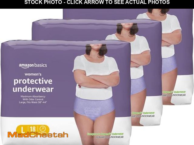 Lot 74-12396417 - Basics Incontinence Underwear for Women, Protective, Disposable, Postpartum, Maximum Absorbency, Lar...