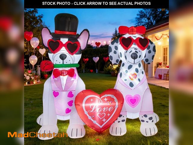 Lot 74-13549823 - Valentine's Day Inflatable Decorations - 5.2FT LED Light-Up Couple Dogs with Heart &amp; Rose - Blow...