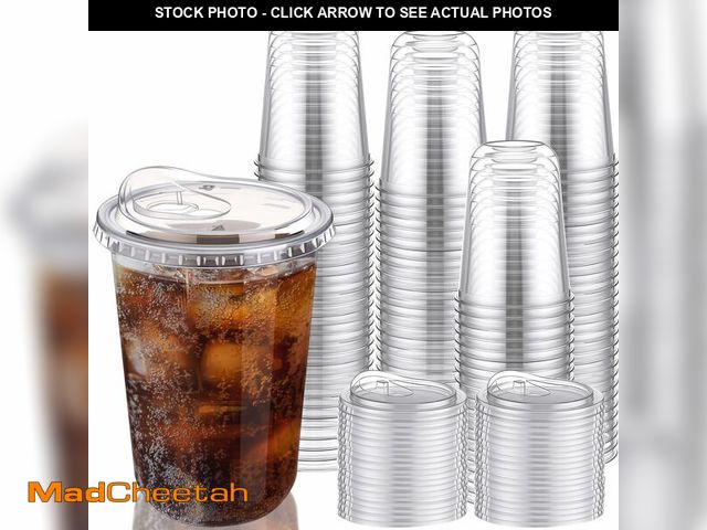 Lot 74-14049944 - LemonRoad 200 Sets 16 oz Round Bottom Clear Plastic Cups with Sip Lid Disposable Plastic Iced Coffee...