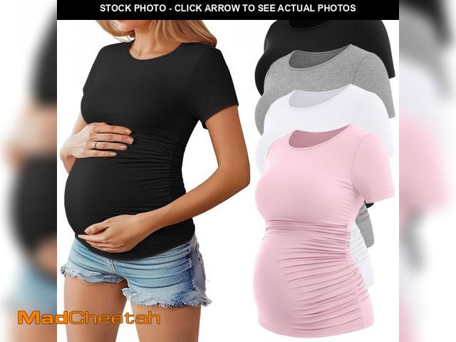Lot 74-12308003 - Huukeay 4 Pack Women's Maternity Shirts, Crew Neck Maternity Top Short Sleeve Casual Cotton Tee Side...