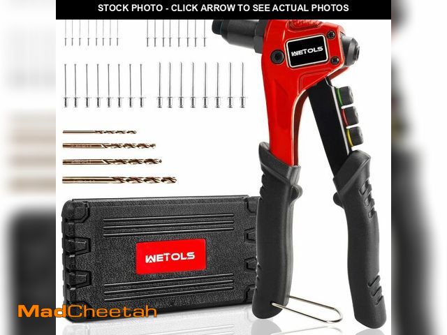 Lot 74-14386757 - WETOLS Pop Rivet Gun Kit with 200 Blind Rivets, Upgraded Manual Single Hand Riveter with 4 Tool-Free...