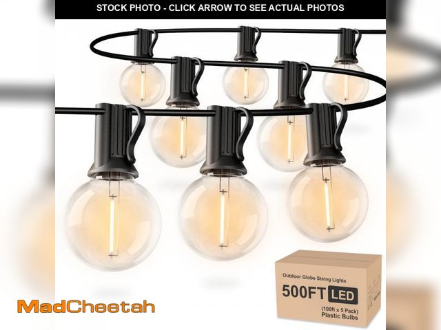 Lot 74-12150735 - RTTY Outdoor String Lights 400ft,4 Pack 100ft G40 Led Patio Lights with 52pcs Bulbs,Shatterproof Wat...