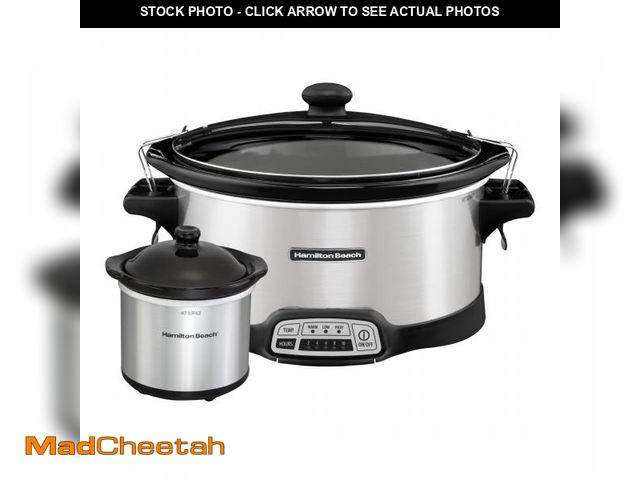 Lot 74-12487805 - Hamilton Beach 7 Qt Programmable Slow Cooker, Stoneware Crock with Removable Pot, Includes Party Dip...