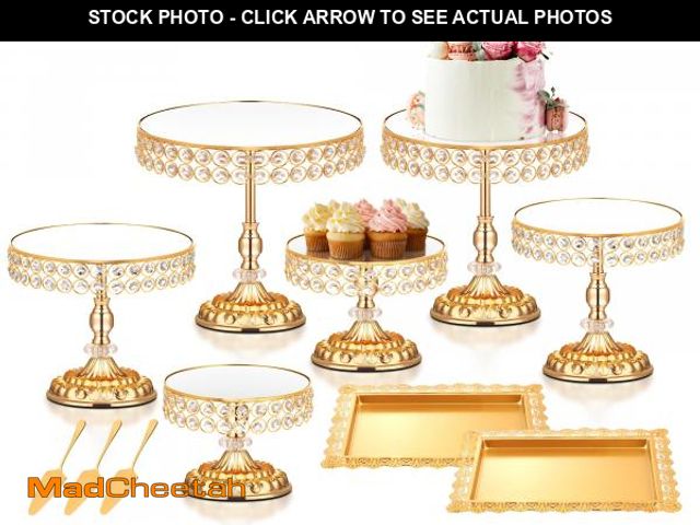 Lot 74-12212053 - 12 Pieces Gold Cake Stand Set, Vintage Cake Display Stand with Crystal Edge and Cupcake Display Tray...