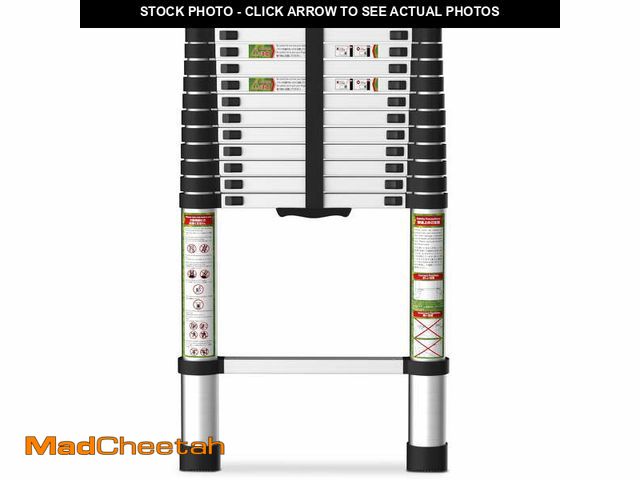 Lot 74-14354113 - Primy 12.5 FT Telescoping Ladder, Aluminum One-button Retraction Collapsible Extension Ladder, 330 L...