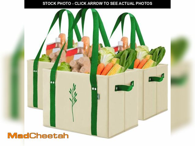Lot 74-12712463 - Green Bulldog Reusable Grocery Bags - Heavy Duty Reusable Shopping Tote Bags W/Long Handles, Foldabl...