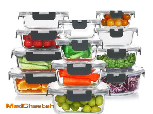 Lot 74-12217526 - KOMUEE 24 Pieces Glass Food Storage Containers Set,Glass Meal Prep Containers-Stackable Airtight Gla...