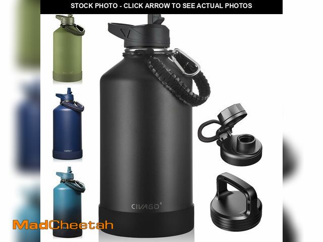 Lot 74-14332537 - CIVAGO Gallon Insulated Water Bottle Jug with Straw, 128 oz Large Stainless Steel Water Flask, Big M...