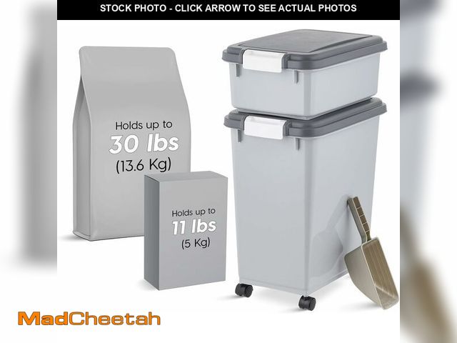 Lot 74-13800843 - (MISSING SCOOP) IRIS USA Dog Food Storage Container, 30 lbs &amp; 11 lbs Combo, Cat Food Storage Con...